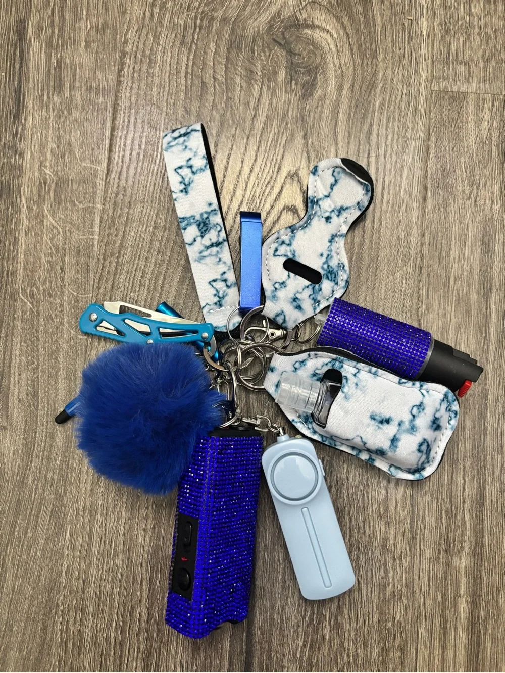 Purple Kids Accessory Keychain Set with Pom Pom and Safety Alarm